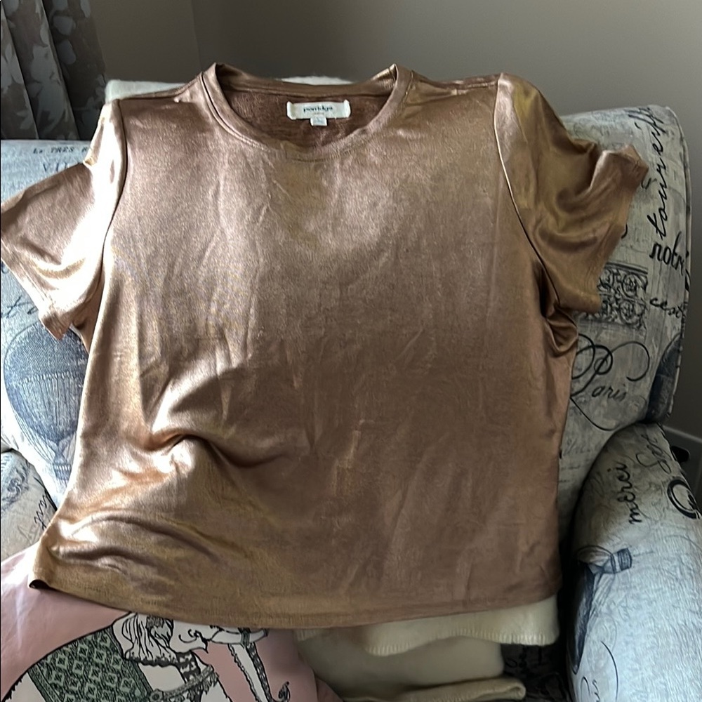 Porridge Anthropologie new Metallic Bronze Short Sleeve Tee